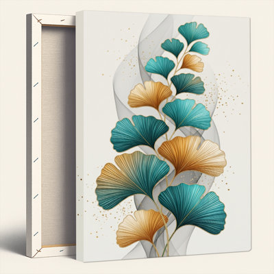 Art mural sur toile Gallery Wrap pour le salon, la chambre à coucher, le bureau ou le vestibule - Décoration murale décorative avec feuilles de ginkgo