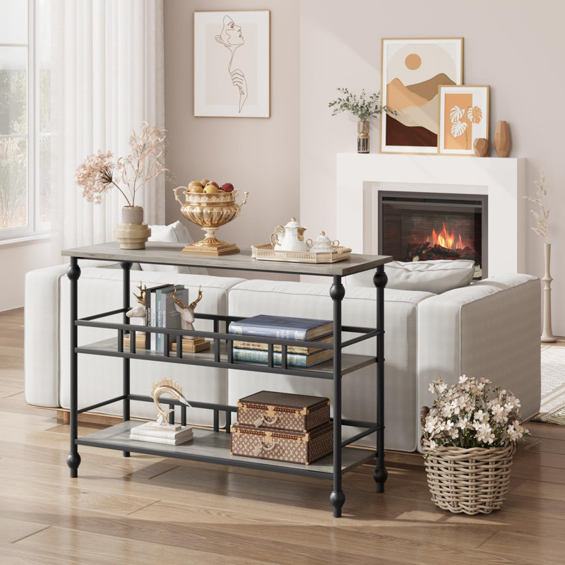 Console à 3 niveaux, table d'appoint étroite 43 "avec tablettes, canapé pour le salon, le couloir, la chambre à coucher, Gris