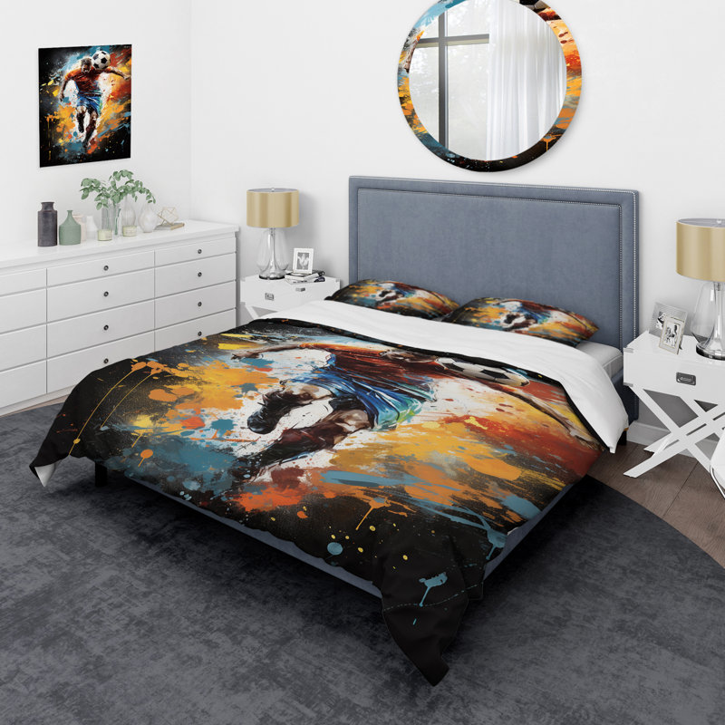 Ensemble de housse de couette Abstract Soccer Portrait Fusion Bed, Housse de couette pour grand lit et 2 taies décor