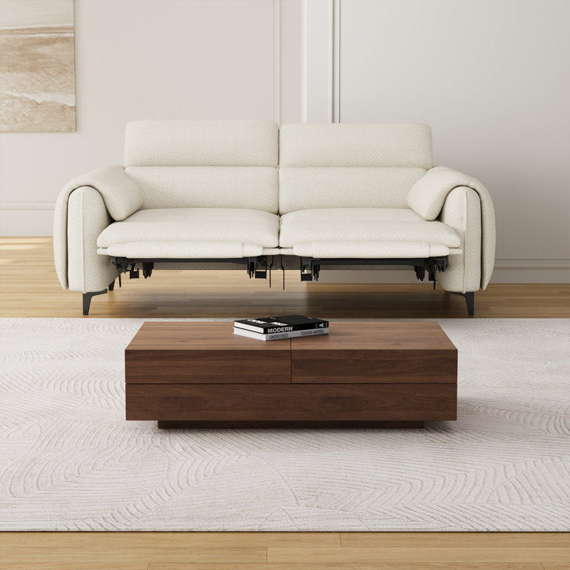 Extendable Storage Coffee Table - Sliding Extension 120-208cm (47-82"), Walnut MDF Top & Metal Frame, Modern Minimalist Style