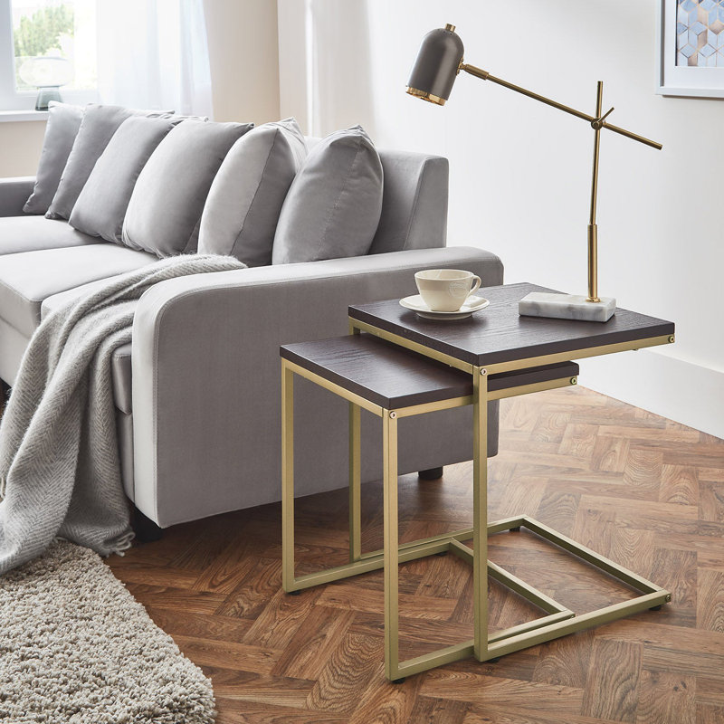 Kalyssa Frame Nesting Tables, Walnut Effect, Gold