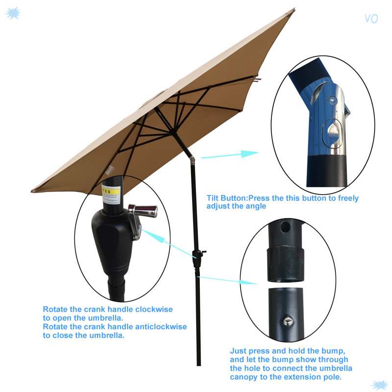 Parasol d'extérieur imperméable 6 x 9 pi avec manivelle et bouton poussoir inclinable, Brun