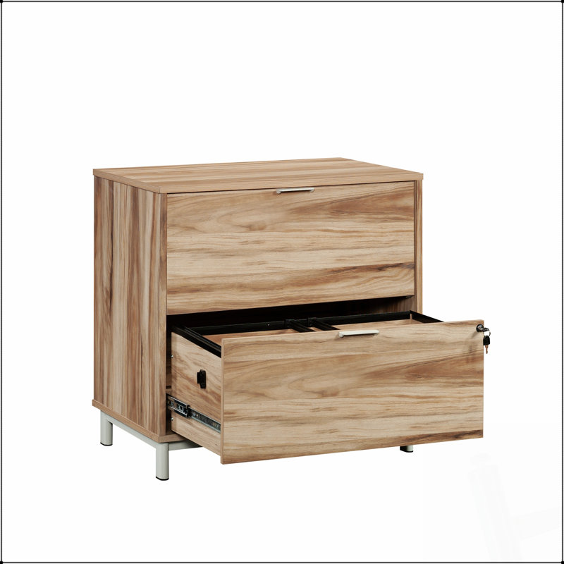 Classeur latéral élégant avec deux tiroirs, finition acacia pour un rangement organisé et élégant des documents