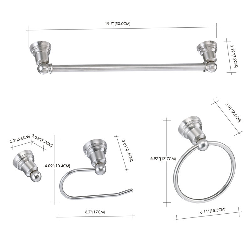 4-Piece Bath Hardware Set with Towel Bar,Towel Ring,Toilet Paper Holder and Robe Hook, Brushed Nickel