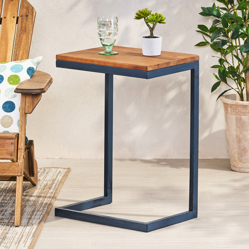 Table d'appoint rectangulaire antique en bois de sapin et en fer de grande taille, idéale pour différents environnements de vie, 18,53 po de profondeur, 13,07 po de largeur, 26,07 po de hauteur, une grande table avec une base foncée contrastante