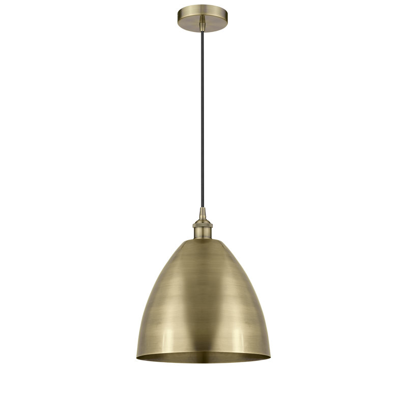 Luminaire suspendu conique à 1 lumière, Laiton antique, Laiton antique, H 14,75 po x l 12 po x P 12 po