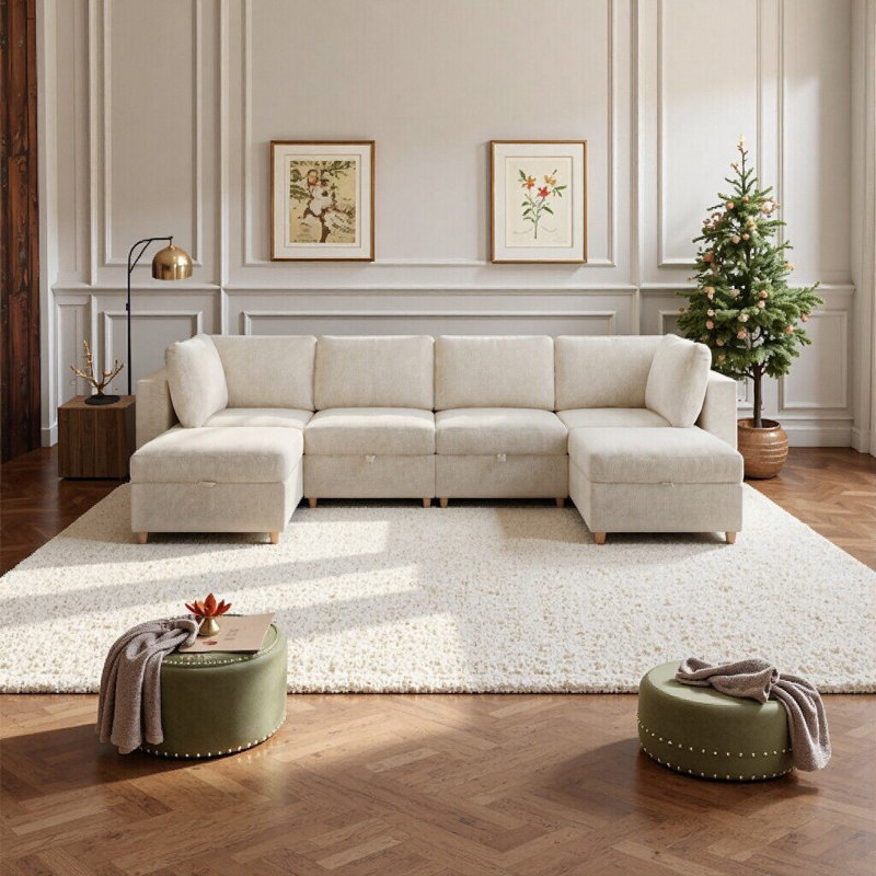 Canapé modulaire modulaire avec rangement, canapé modulable, 8 places, Beige