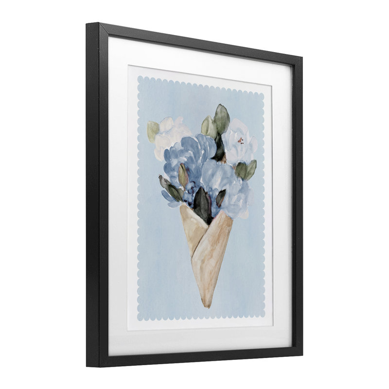«Blue Gift Bouquet», reproduction sous verre encadrée par Lanie Loreth, H 16 po x l 13 po, Cadre noir minuit