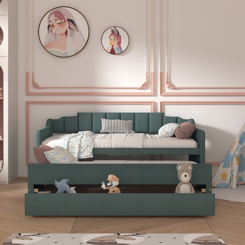 Lit de jour simple avec lit gigogne, Vert
