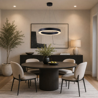 1-Light Matte Black LED Halo Ring Chandelier