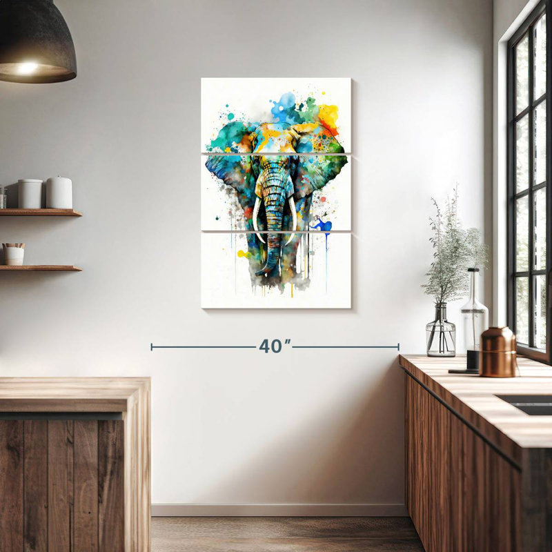 Aquarelle d'éléphant Brampt, H 38 po x l 24 po