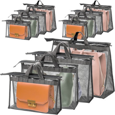12 Pack Dust Bags for Handbags, Clear Handbag Storage Organizer for Closet, Purse Protector Storage Bag with Zipper and Handle, Hanging Dust Cover Bag for Handbag