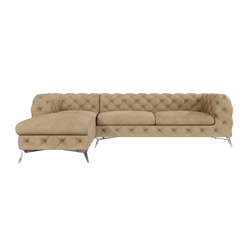 Chesterfield Corner Chaise Sofa  with Silver Metal Legs, Beige, Left Hand Facing