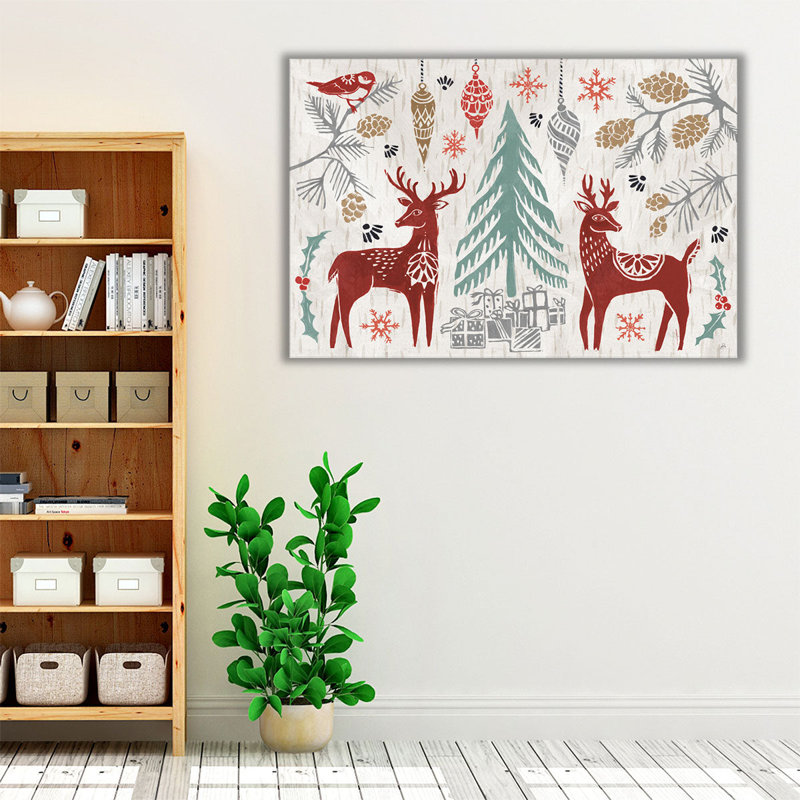 «Woodcut Christmas I», reproduction d'art sur toile, H 20 po x l 30 po