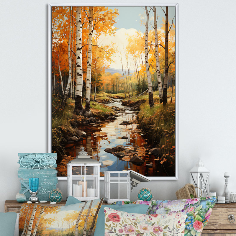 «Chatelau Birch Woods Autumn Whispers III», reproduction sur toile, H 40 po x l 30 po x P 1,5 po, Cadre flottant blanc