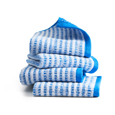 TOWN & COUNTRY PLAY 4-Piece Striped Reversible Terry Brights Washcloth Set, 13x13-Inch, 100% BCI Cotton