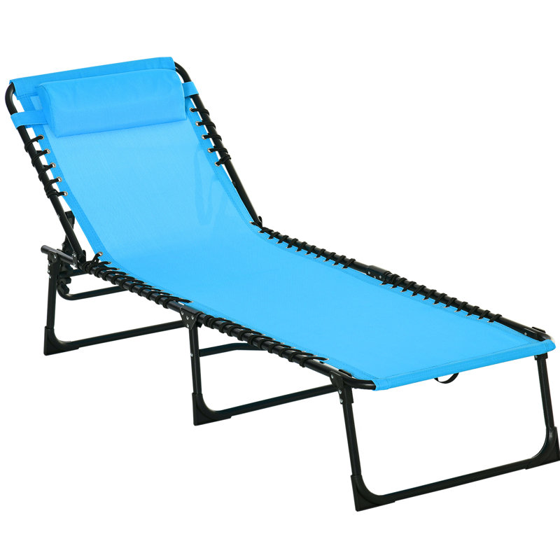 Chaise longue de patio avec dossier pliable à 4 chaises, filet respirant, coussin, pour chaise de jardin bleue réglable