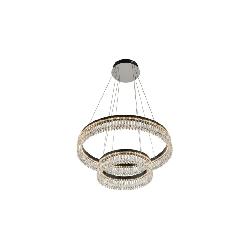 Lustre en cristal sculptural à deux anneaux