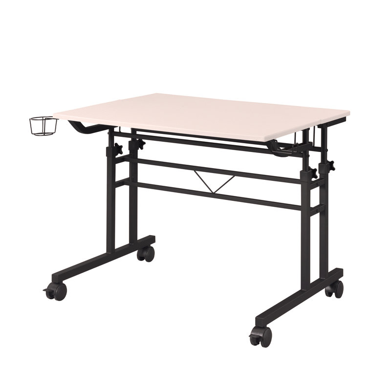 Bureau d'écriture à roulettes mobili - Hauteur réglable avec tablette mobile et roulettes verrouillables, Blanc