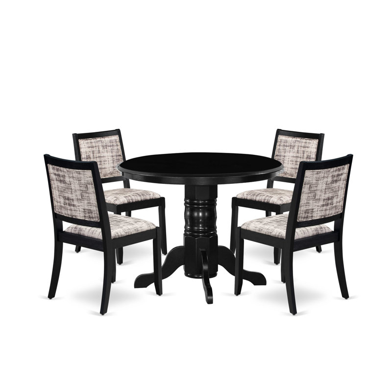 L'ensemble de salle à manger comprend une table de cuisine ronde avec plateau noir et 2 chaises empilables en tissu de polyester, noir