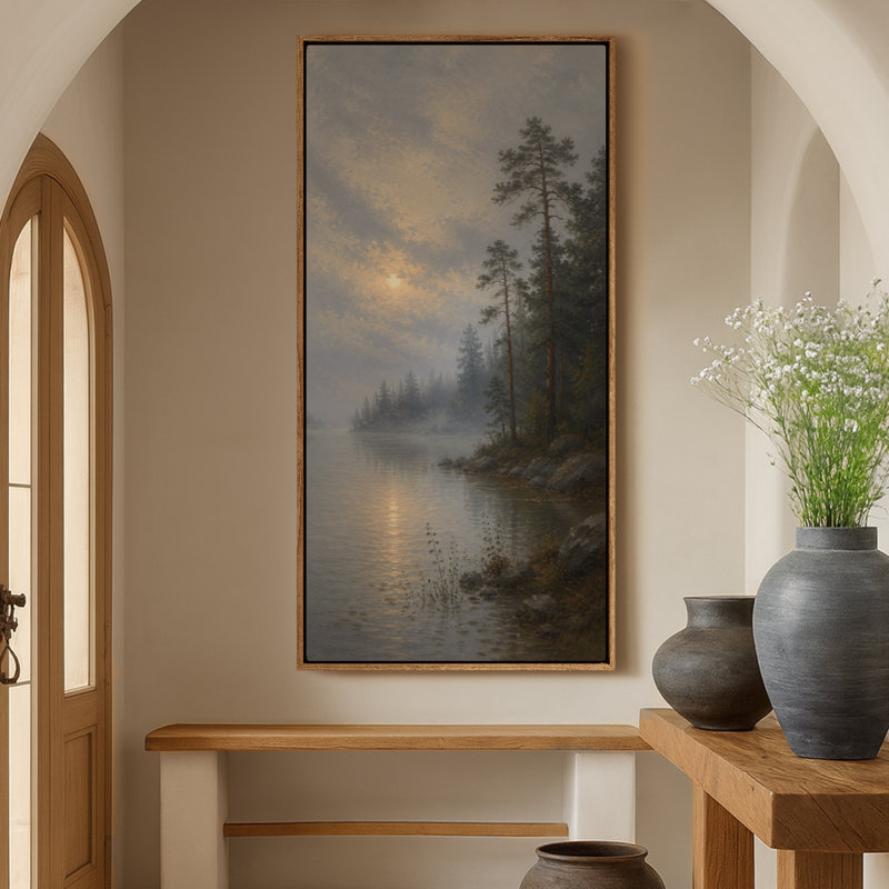 Art mural très grand avec forêt de pin brumeux, 60" H x 30" W, Natural