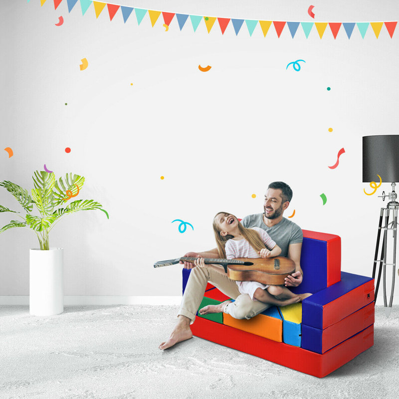Helle Children's Sofa / Sectional, Navy/Red/Orange/Green