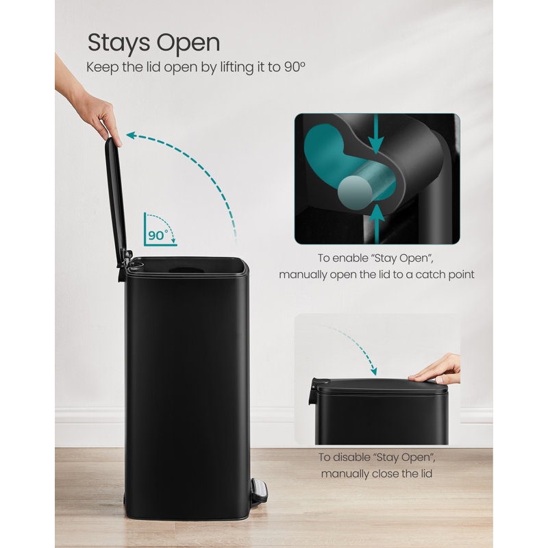 Clerfont Step On Kitchen Trash Can, 54.4cm H x 34cm W x 28.5cm D, Ink Black