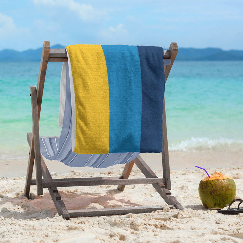 Cotton Blend Beach Towel, Blue/Yellow/Navy
