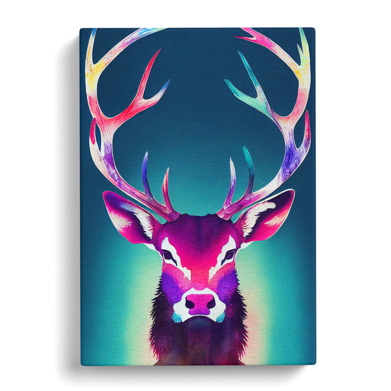 XC1022-1639X Colourful Stag No.1 - Wrapped Canvas Print, 60cm H x 40cm W x 3cm D