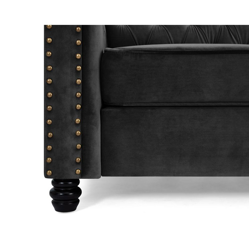 Chesterfield Velvet Sofa, 3, Black