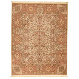 Hand Knotted Wool Oriental Area Rug in Ivory And Peach