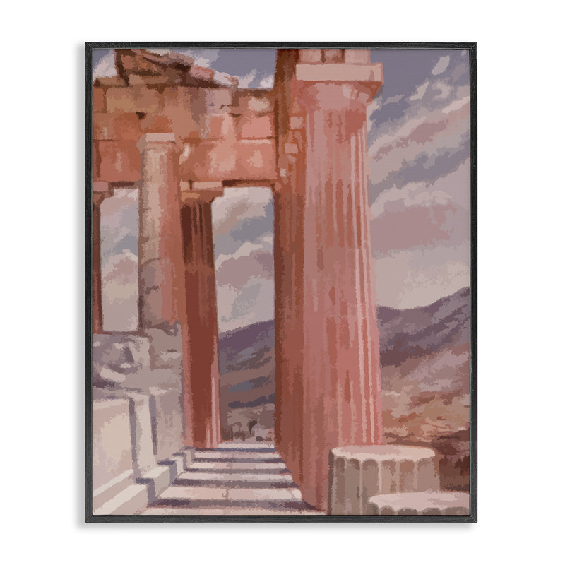 Vue de l'architecture grecque, estampe numérique encadrée par Daphne Polselli bg-857, Giclée encadrée noir minuit