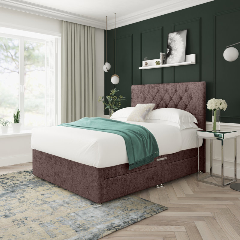 Upholstered Divan Bed, Charcoal, Kingsize (5'), No Storage