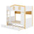 Wood Bunk Bed with House-Shaped Guardrails, Built-in Storage Shelves & Pull-Out Trundle-275788643