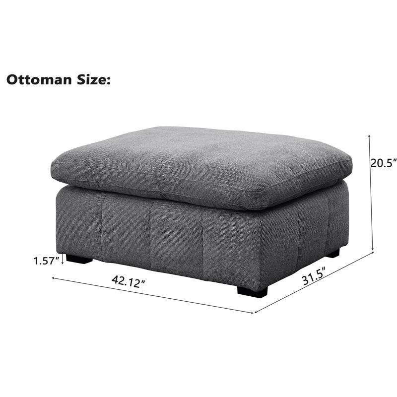 Upholstered Chenille Oversized Ottoman Module, Dark Gray