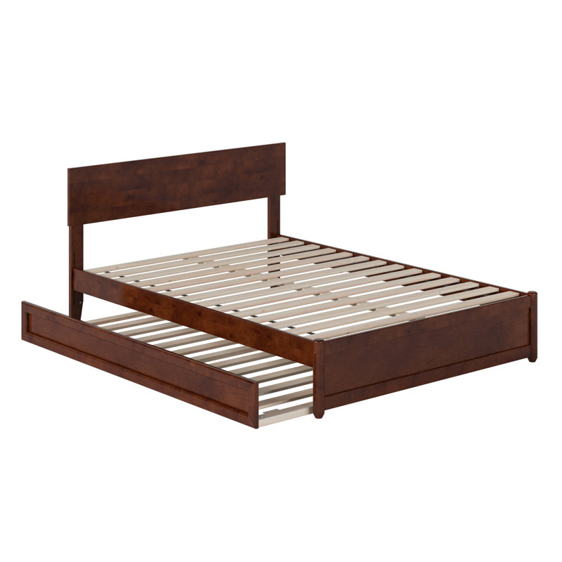 Lit plateforme en bois massif avec lit gigogne Lamecia, Double, Noyer
