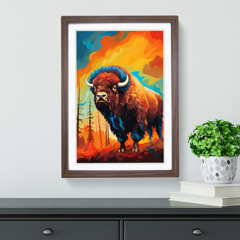 Bison Orphism - Framed Print, 46cm H x 34cm W x 2cm D, Walnut Framed