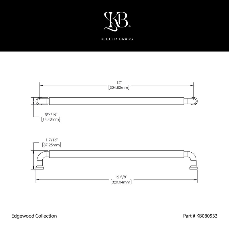 Edgewood Collection Handle Pull - Transitional Hardware for Drawers & Cabinets, Matte Black, 12"
