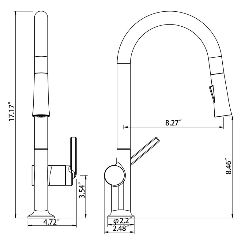 17.17" Kitchen Faucet with Pull Down Sprayer, Solid Brass Commercial Single Hole Kitchen Sink Faucet, Brushed Gold