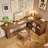 Light-walnut L-Shaped Solid Wood desks-107556337-107556338