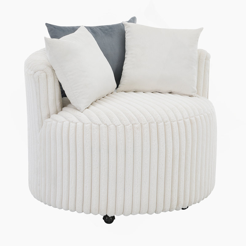 Fauteuil d'appoint rembourré en velours côtelé moelleux avec roulettes pour un mouvement sans effort et une assise confortable