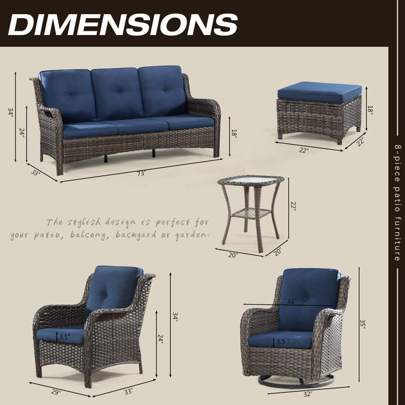 Anahit 9 - Person Patio Conversation Set with Cushions, Blue