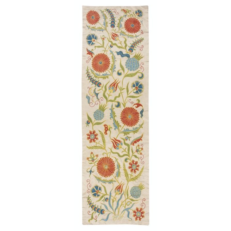 Décoration murale brodée 100% soie 19 x 62 po. Chemin de table. Décoration murale Boho. Nappe décorative