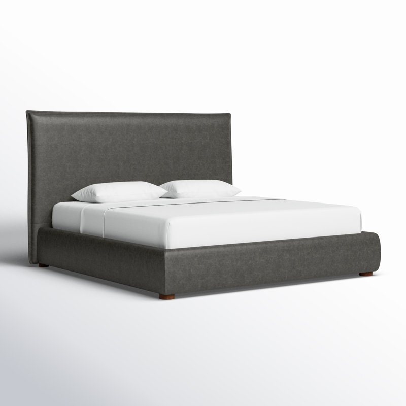 Timothy Upholstered Low Profile Platform Bed, Queen, 45.5, Dark Grey Faux Leather