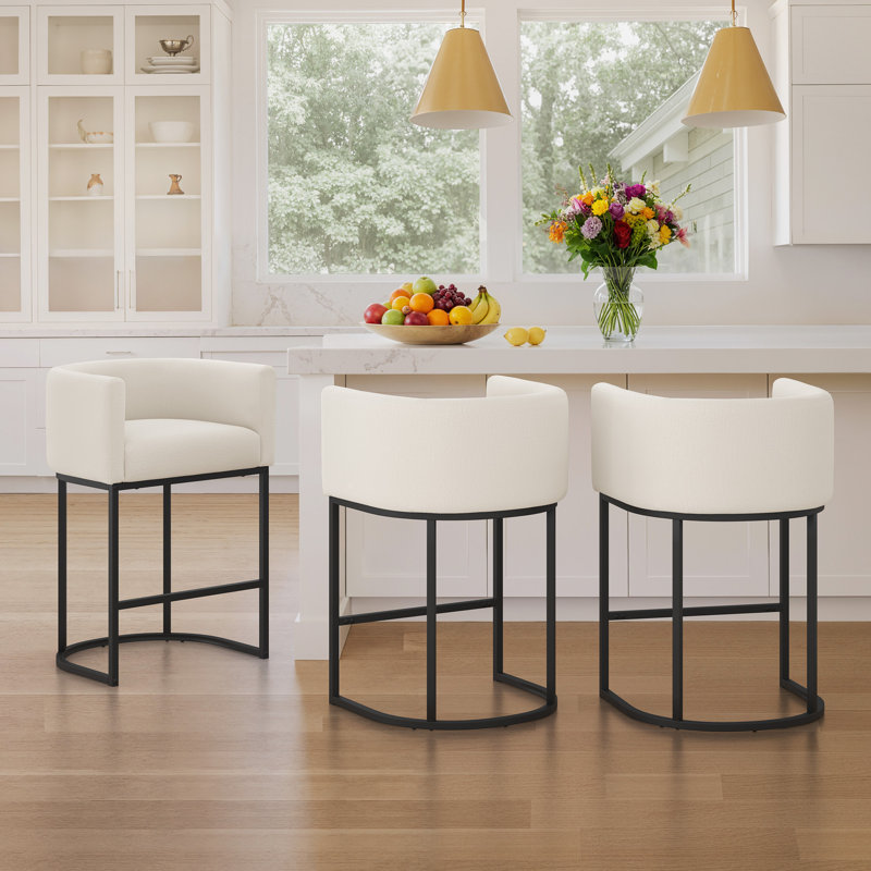 Jessica 26" Upholstered Counter Stool with Metal Frame, Black, Beige/Chenille