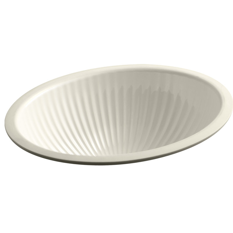 Lavabo de salle de bain ovale encastré en porcelaine vitreuse avec trop-plein Linia ™, Amande