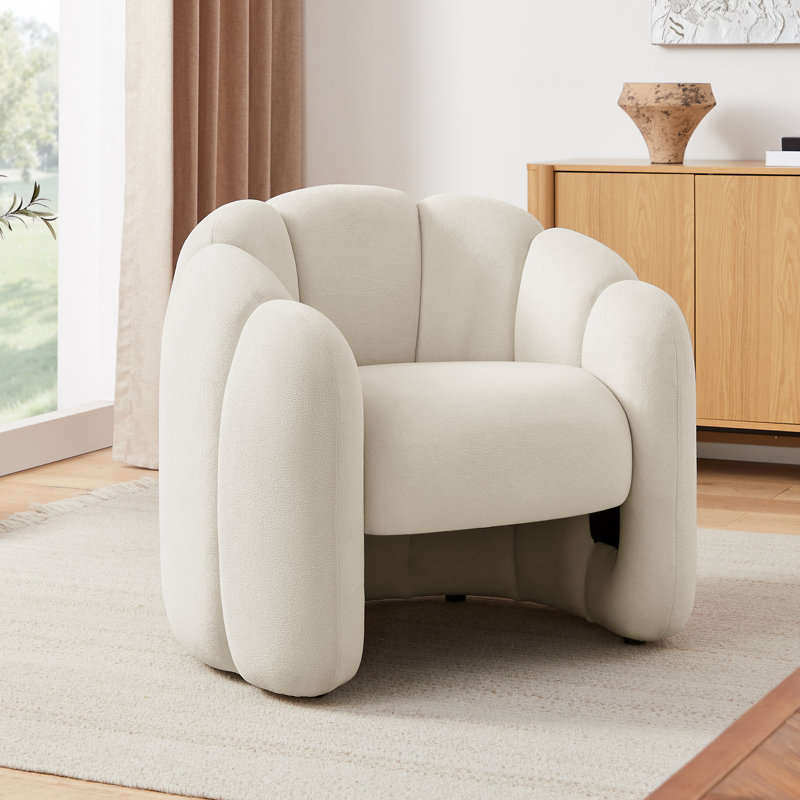 Mona 35.04'' W Tufted Flannel Upholstered Modern Accent Barrel Chair Armchair, Beige