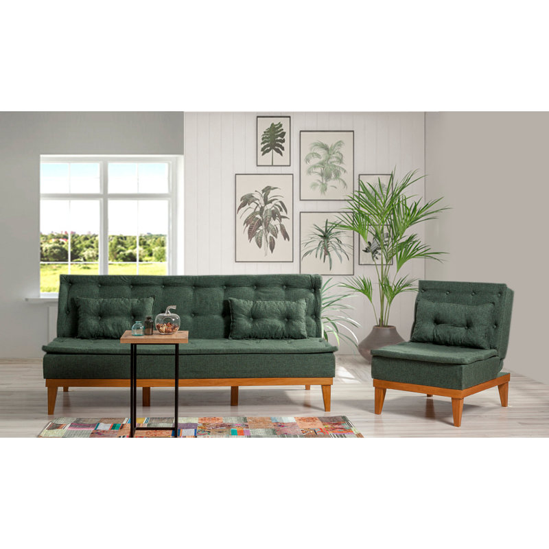 Ensemble de salon inclinable 2 pièces Auer, 100 % lin vert