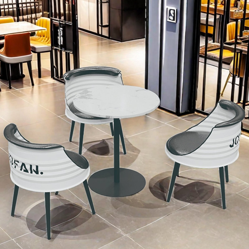 Table et chaises à baril de style industriel, 4, Blanc / noir