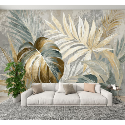 Papier peint adhésif pelez et collez croquis à la main Joli feuillage d'argile tons olive H 100 po x l 144 po Papier mural amovible en PVC autocollant pour chambre à coucher, bureau à domicile